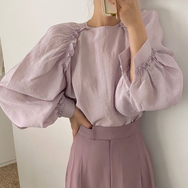 french restoring ancient ways smooth micro flash agaric hubble-bubble lantern sleeve blouse 210427, White
french restoring ancient ways smooth micro flash agaric hubble-bubble lantern sleeve blouse 210427, White