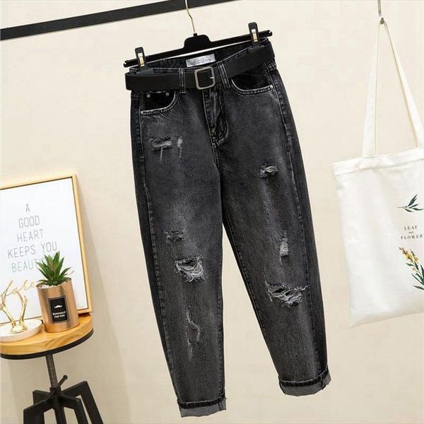 spring gray ripped jeans loose womens capri high waisted straight leg harem pants fashion casual all match boyfriend denim trousers, Black;white
spring gray ripped jeans loose womens capri high waisted straight leg harem pants fashion casual all match boyfriend denim trousers, Black;white