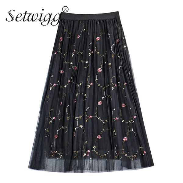 skirts spring summer elastic waist band embroidered floral a-line long pleated sweet layered mesh mid calf skirts, Black
skirts spring summer elastic waist band embroidered floral a-line long pleated sweet layered mesh mid calf skirts, Black