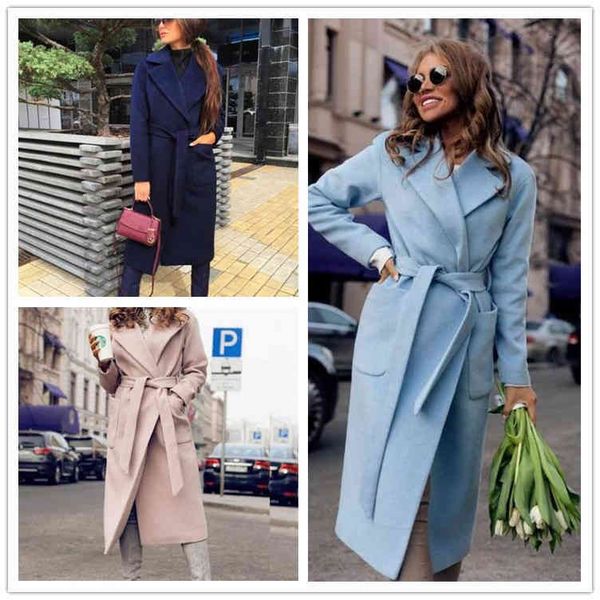 women belt bandage woolen coat long sleeve lapel neck autumn winter long coat ladies solid blends, Black
women belt bandage woolen coat long sleeve lapel neck autumn winter long coat ladies solid blends, Black