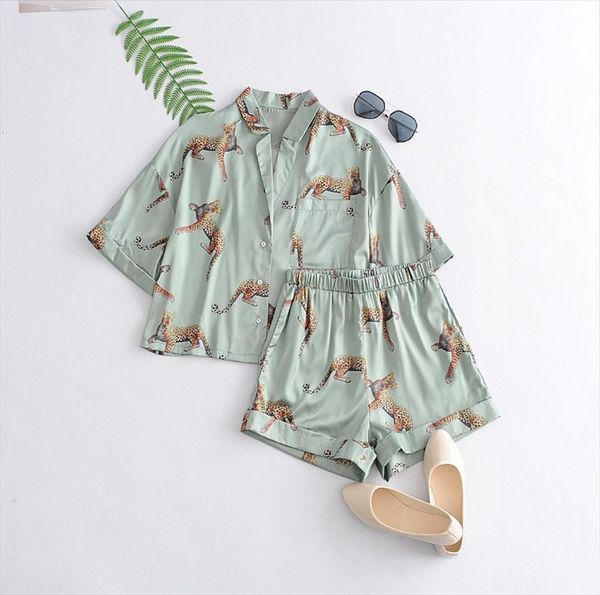 animal leopard satin short women tracksuits shirt pajama suits elastic waist wide leg shorts loose sleeve blouse 2 pieces, Gray
animal leopard satin short women tracksuits shirt pajama suits elastic waist wide leg shorts loose sleeve blouse 2 pieces, Gray