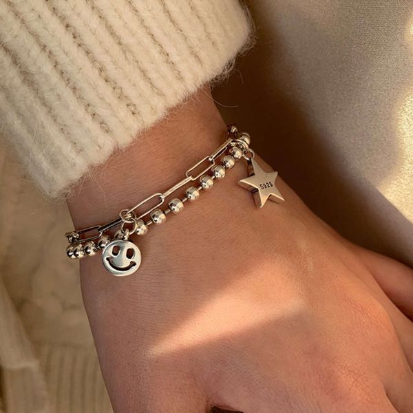 925 sterling silver smile bracelet women's korean version personality simple literature cold wind chain new hand accessories, Black
925 sterling silver smile bracelet women's korean version personality simple literature cold wind chain new hand accessories, Black