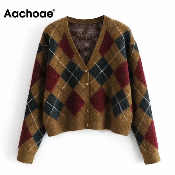 aachoae women vintage argyle print knitted cardigans casual long sleeve plaid sweater chic v neck ladies outerwear 210413, White;black
aachoae women vintage argyle print knitted cardigans casual long sleeve plaid sweater chic v neck ladies outerwear 210413, White;black