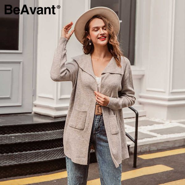 beavant casual turndown collar knitted women cardigan long sleeve pocket female sweater cardigan loose ladies long sweaters 210709, White;black
beavant casual turndown collar knitted women cardigan long sleeve pocket female sweater cardigan loose ladies long sweaters 210709, White;black