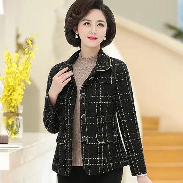 women's jackets elegant slim waist short women fashion middle aged knitted tweed coat 2021 autumn plaid single-breasted suit, Black;brown
women's jackets elegant slim waist short women fashion middle aged knitted tweed coat 2021 autumn plaid single-breasted suit, Black;brown