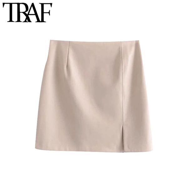 traf women chic fashion faux leather front slit mini skirt vintage high waist back zipper female skirts mujer 210415, Black
traf women chic fashion faux leather front slit mini skirt vintage high waist back zipper female skirts mujer 210415, Black