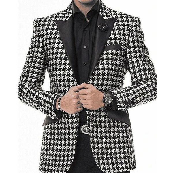men's suits & blazers houndstooth formal mens for wedding black peaked satin lapel blazer with pants slim fit costume homme mariage tux, White;black
men's suits & blazers houndstooth formal mens for wedding black peaked satin lapel blazer with pants slim fit costume homme mariage tux, White;black