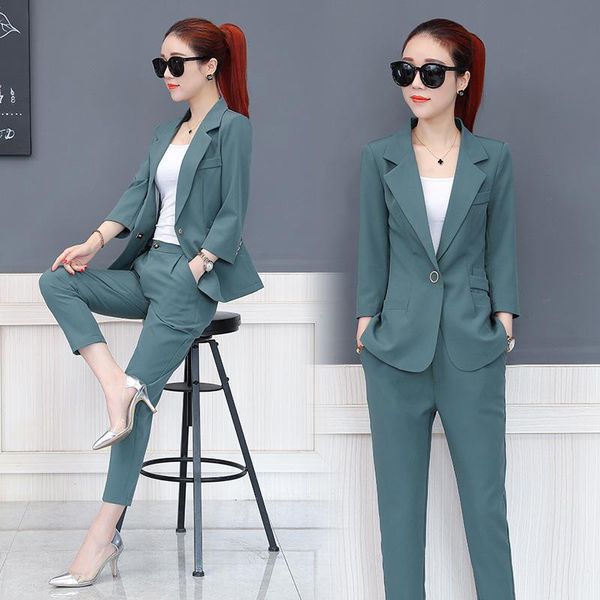 women's suit 2021 autumn professional wear fashion temperament slim nine pants two sets of wild clothing piece, White
women's suit 2021 autumn professional wear fashion temperament slim nine pants two sets of wild clothing piece, White