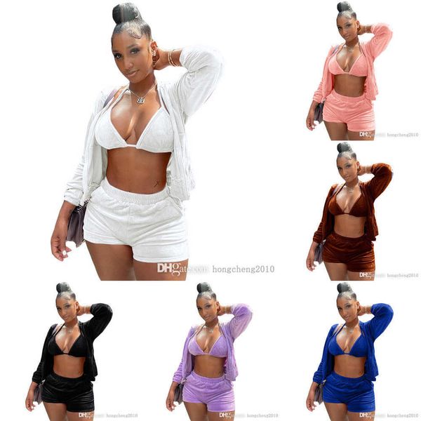 designer women three piece pants set velvet sweatsuits bra + hoodies jacket + shorts suit solid color sports outfits fall, White
designer women three piece pants set velvet sweatsuits bra + hoodies jacket + shorts suit solid color sports outfits fall, White