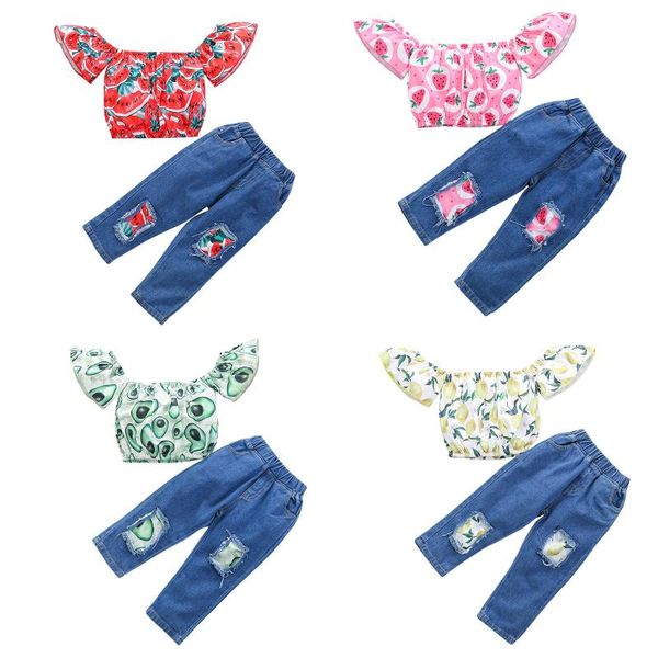 clothing sets #vw infant baby girls summer suit sleeve off shoulder fruit print square collar +ripped jeans long pant ropa niña, White
clothing sets #vw infant baby girls summer suit sleeve off shoulder fruit print square collar +ripped jeans long pant ropa niña, White
