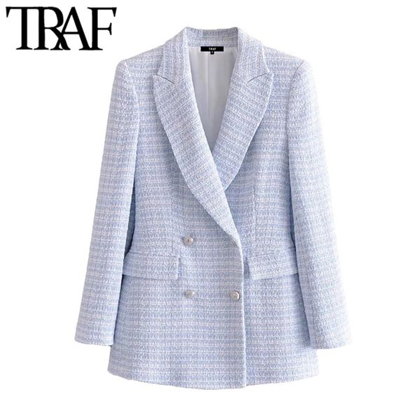 traf women fashion double breasted tweed check blazer coat vintage long sleeve pockets female outerwear chic veste 210930, White;black
traf women fashion double breasted tweed check blazer coat vintage long sleeve pockets female outerwear chic veste 210930, White;black