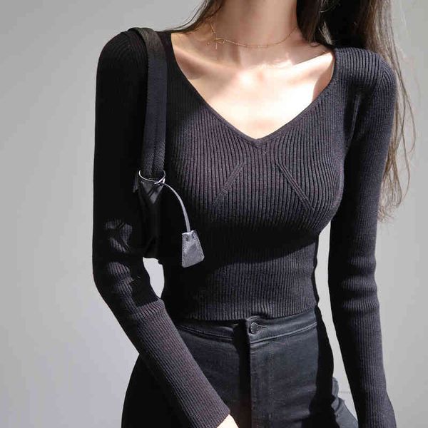 women's sweaters vintage short woman knitted cropped v neck slim high waist long sleeve knitwear autumn mujer suteres 042z, White;black
women's sweaters vintage short woman knitted cropped v neck slim high waist long sleeve knitwear autumn mujer suteres 042z, White;black