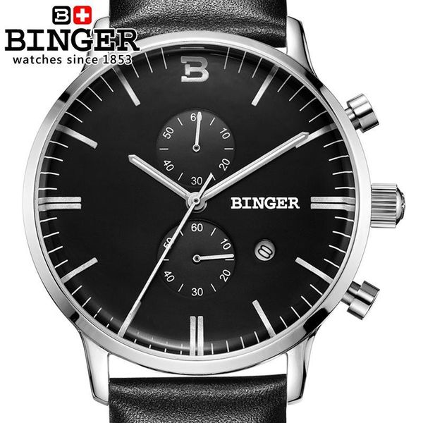 wristwatches switzerland men's watch binger quartz clock glowwatch leather strap chronograph diver b1122-5, Slivery;brown
wristwatches switzerland men's watch binger quartz clock glowwatch leather strap chronograph diver b1122-5, Slivery;brown