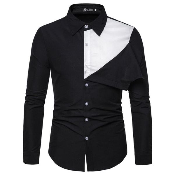 men's casual shirts patchwork color block blouses contrast mens long sleeve button down shirt slim fit muscle blouse office tee, White;black
men's casual shirts patchwork color block blouses contrast mens long sleeve button down shirt slim fit muscle blouse office tee, White;black