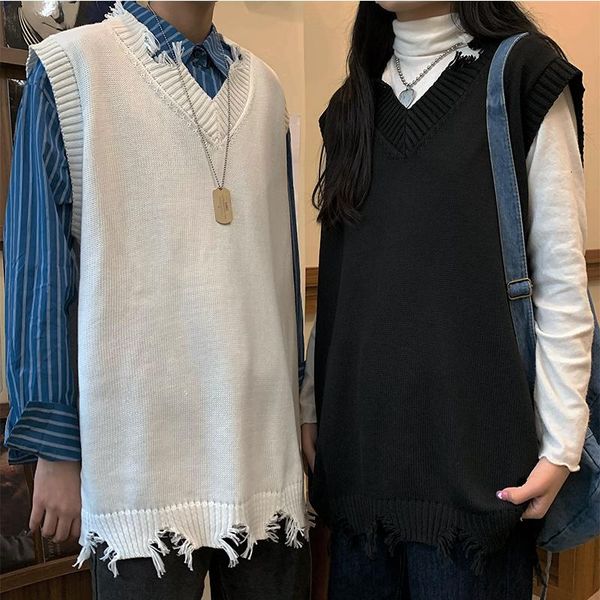 men's vests spring harajuku ins ripped sleeveless sweater vest loose men and women trend, Black;white
men's vests spring harajuku ins ripped sleeveless sweater vest loose men and women trend, Black;white
