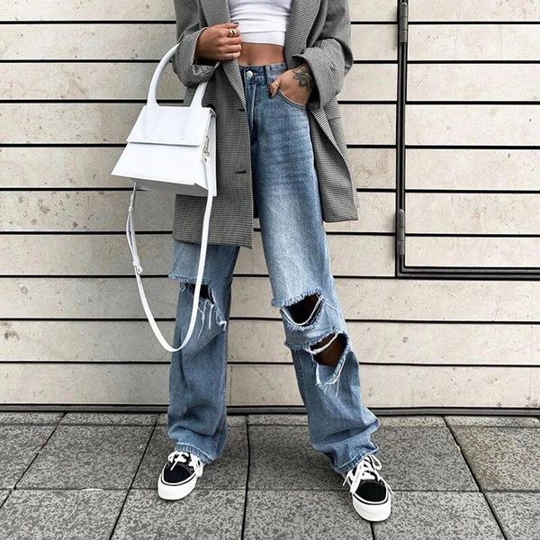 female ripped jeans, high waist trouser loose pants straight-leg for summer autumn women's jeans, Blue
female ripped jeans, high waist trouser loose pants straight-leg for summer autumn women's jeans, Blue