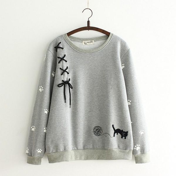 women's hoodies & sweatshirts women sweatshirt spring o neck cute cat embroidery print long sleeve korean lacing loose blue grey beige, Black
women's hoodies & sweatshirts women sweatshirt spring o neck cute cat embroidery print long sleeve korean lacing loose blue grey beige, Black