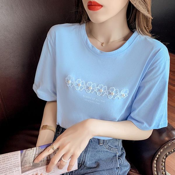 women's t-shirt 2021 summer blue white short cotton flowers print sleeve casual shirts ws002
women's t-shirt 2021 summer blue white short cotton flowers print sleeve casual shirts ws002