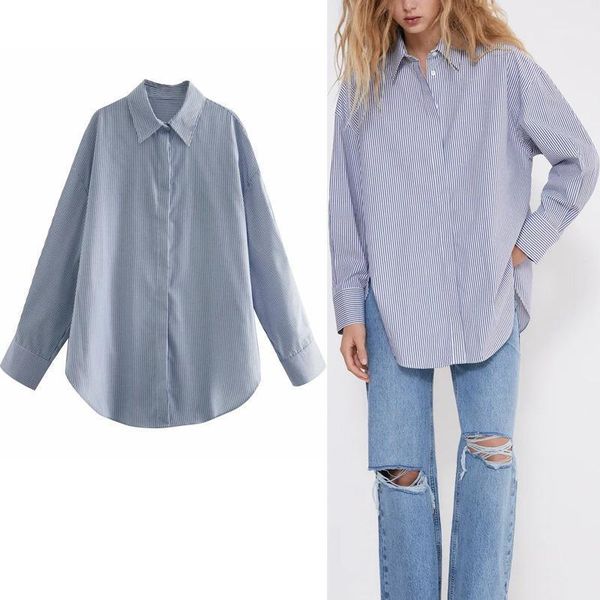 women's blouses & shirts 2021 blue striped oversize shirt women autumn long sleeve collared casual ladies button up office woman shi, White
women's blouses & shirts 2021 blue striped oversize shirt women autumn long sleeve collared casual ladies button up office woman shi, White