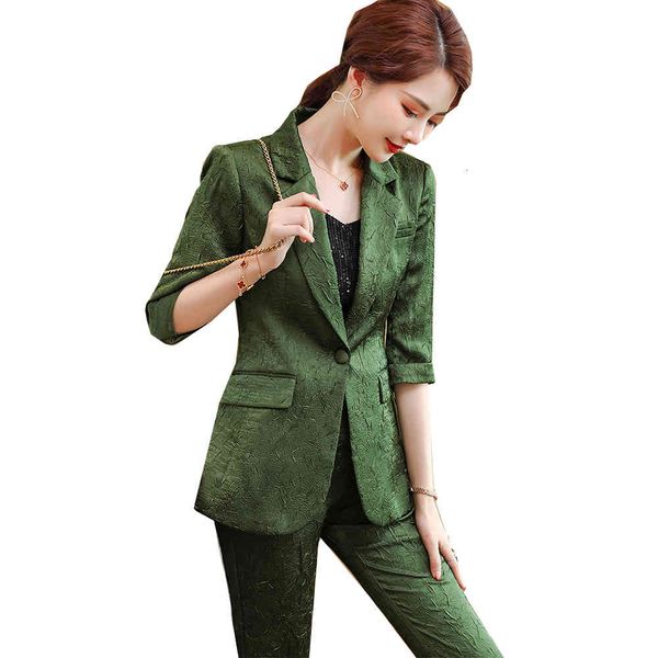 women's suits & blazers elegant design half sleeve spring pant suit for ladies work black green yellow women formal 2 piece set gtab, White;black
women's suits & blazers elegant design half sleeve spring pant suit for ladies work black green yellow women formal 2 piece set gtab, White;black
