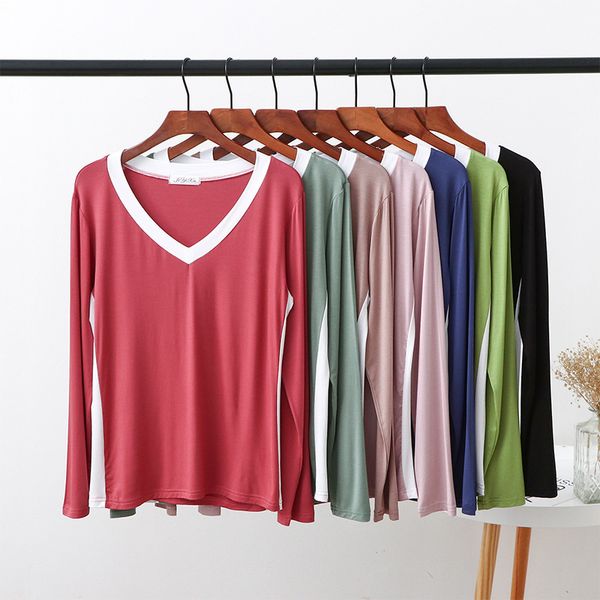 women's t shirt v neck splicing side white stripe long sleeve spring and summer korean loose thin modal home top
women's t shirt v neck splicing side white stripe long sleeve spring and summer korean loose thin modal home top