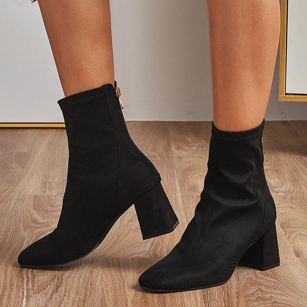 boots 2021 fashion women flock female autumn winter pointed toe square heels zipper shoes for ladies modern ankle, Black
boots 2021 fashion women flock female autumn winter pointed toe square heels zipper shoes for ladies modern ankle, Black