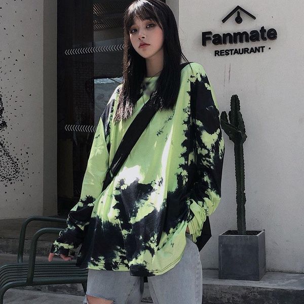 women harajuku style tie-dye gradient long sleeve t-shirt student loose bottoming tees fall outfit women's, White
women harajuku style tie-dye gradient long sleeve t-shirt student loose bottoming tees fall outfit women's, White