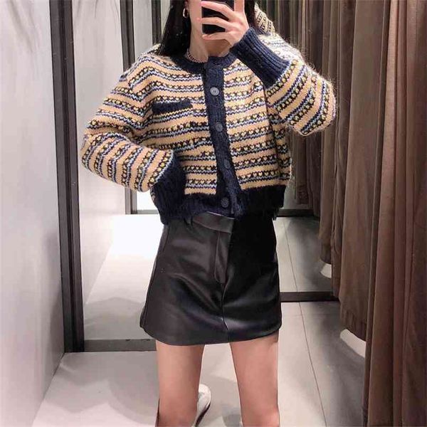 spring and autumn women's casual striped round neck long sleeve pocket decorative short single-breasted cardigan sweater 210430, White
spring and autumn women's casual striped round neck long sleeve pocket decorative short single-breasted cardigan sweater 210430, White