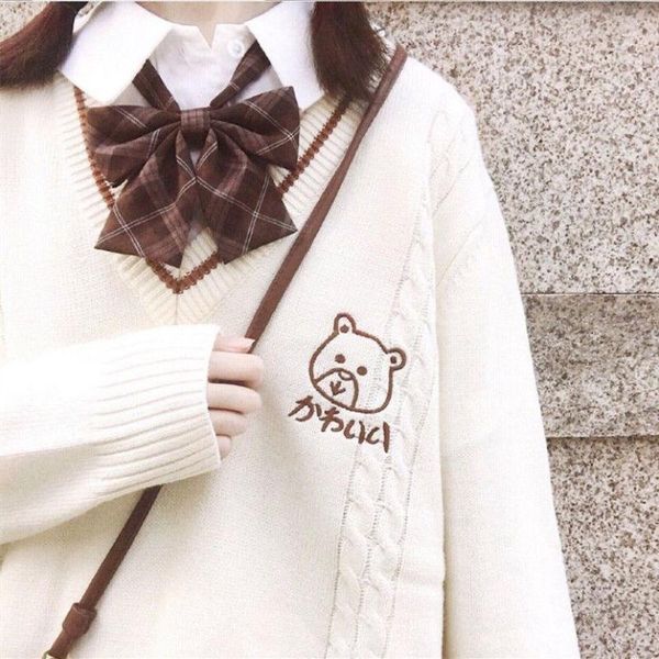 women's sweaters autumn winter college style students sweater japanese korean embroidered jacquard vest female v-neck loose cardigan ja, White;black
women's sweaters autumn winter college style students sweater japanese korean embroidered jacquard vest female v-neck loose cardigan ja, White;black