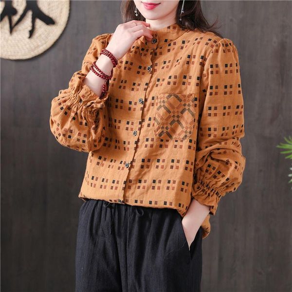 women's blouses & shirts 2021 spring autumn arts style women long sleeve loose casual vintage plaid cotton linen femme m189, White
women's blouses & shirts 2021 spring autumn arts style women long sleeve loose casual vintage plaid cotton linen femme m189, White
