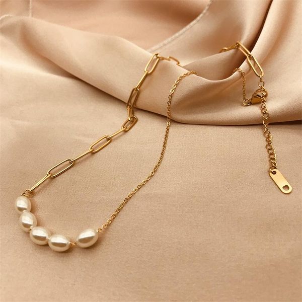 chokers fashion splicing chain freshwater pearl pendant necklace for women 18k gold plated stainless steel jewelry gift, Golden;silver
chokers fashion splicing chain freshwater pearl pendant necklace for women 18k gold plated stainless steel jewelry gift, Golden;silver
