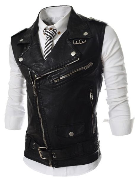 men's vests vest personality multi-zipper fashion large lapel simulation leather short coat, Black;white
men's vests vest personality multi-zipper fashion large lapel simulation leather short coat, Black;white
