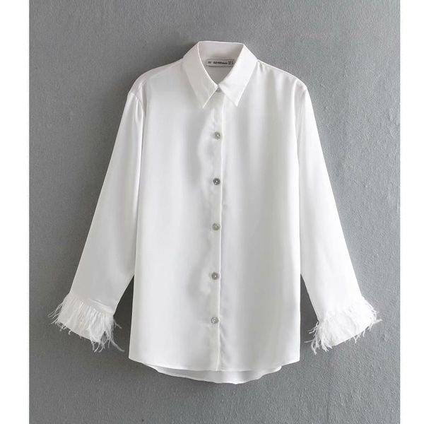 women's blouses & shirts women fashion solid color feather decoration casual blouse shirt long sleeve chic blusas business chemise ls3, White
women's blouses & shirts women fashion solid color feather decoration casual blouse shirt long sleeve chic blusas business chemise ls3, White