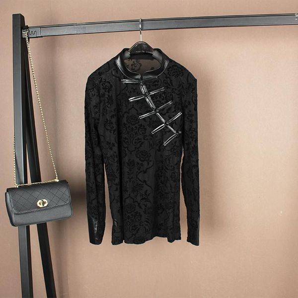 women's blouses & shirts lady autumn genuine leather elastic lace backing shirt retro button slim blouse slant placket stand collar lon, White
women's blouses & shirts lady autumn genuine leather elastic lace backing shirt retro button slim blouse slant placket stand collar lon, White