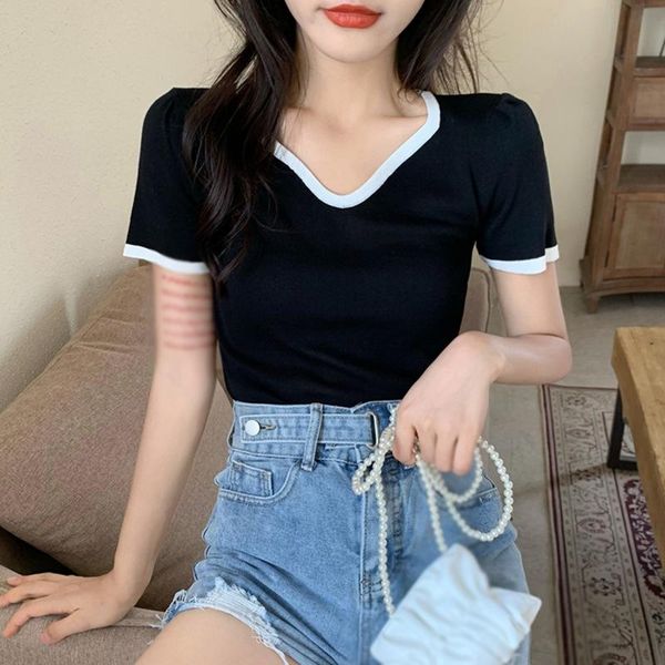 women's t-shirt t-shirts women short sleeve high waist summer irregular v neck knitted t shirts, White
women's t-shirt t-shirts women short sleeve high waist summer irregular v neck knitted t shirts, White