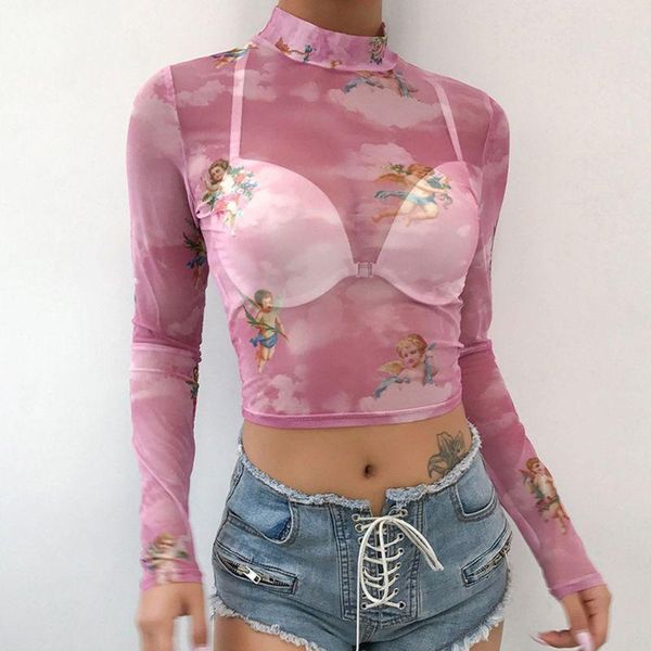 women's t-shirt womens summer long sleeves mock neck crop romantic colored angel cupid printed and brand, White
women's t-shirt womens summer long sleeves mock neck crop romantic colored angel cupid printed and brand, White