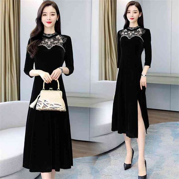 women high street split dress plus size autumn winter vintage gold velvet vestidos lady party hollow out black dresses 210528, Black;gray
women high street split dress plus size autumn winter vintage gold velvet vestidos lady party hollow out black dresses 210528, Black;gray