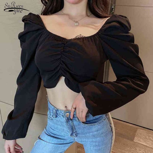 fashion pleated clavicle spring short sweet long puff sleeve shirt solid slim blouse women blusas mujer de moda 12578 210521, White
fashion pleated clavicle spring short sweet long puff sleeve shirt solid slim blouse women blusas mujer de moda 12578 210521, White