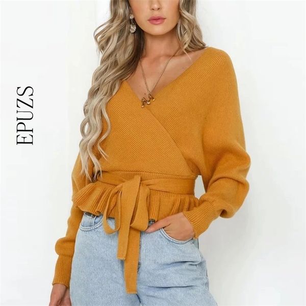 winter v neck knitted sweater women jumper long sleeve casual loose ruffle korean ladies s coats 210521, White;black
winter v neck knitted sweater women jumper long sleeve casual loose ruffle korean ladies s coats 210521, White;black