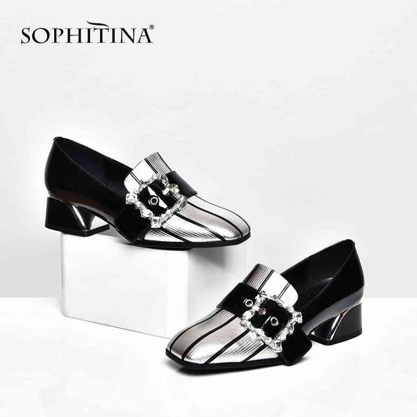 sophitina square toe pumps genuine leather comfortable square heel fashion mixed colors shoes women's pumps so302 210513, Black
sophitina square toe pumps genuine leather comfortable square heel fashion mixed colors shoes women's pumps so302 210513, Black