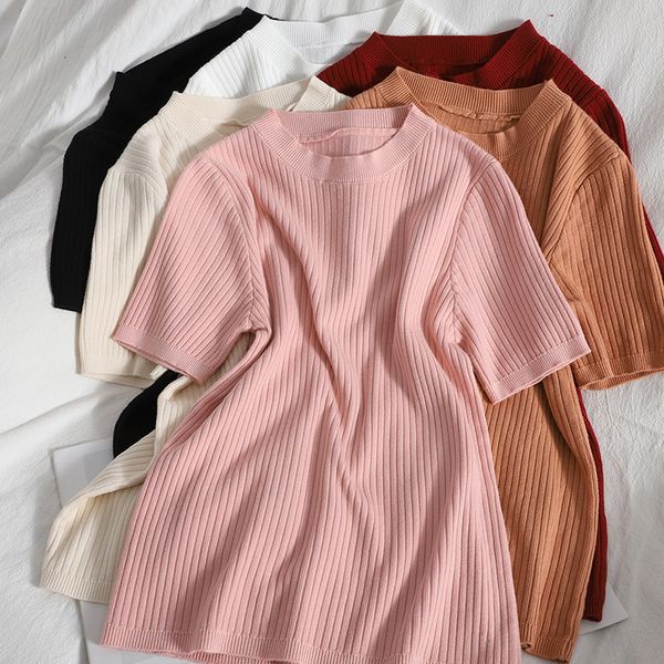 summer korean pullover o neck comfortable simple knit sweater women t-shirt solid color short-sleeved t-shirt 210420, White;black
summer korean pullover o neck comfortable simple knit sweater women t-shirt solid color short-sleeved t-shirt 210420, White;black
