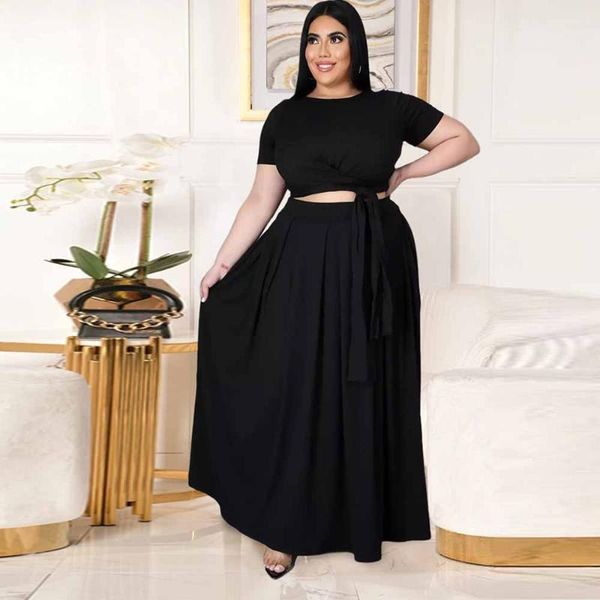 plus size tracksuits xl-5xl women's clothing two piece outfits summer short sleeve bandage crop and high waist pleated maxi skirt suit, Black
plus size tracksuits xl-5xl women's clothing two piece outfits summer short sleeve bandage crop and high waist pleated maxi skirt suit, Black
