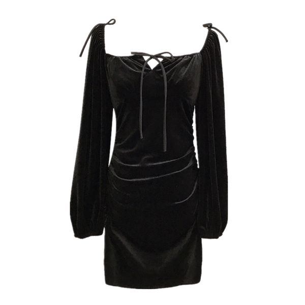 black solid velvet long sleeve short mini dress elegant winter party lace up bodycon d1498 210514, Black;gray
black solid velvet long sleeve short mini dress elegant winter party lace up bodycon d1498 210514, Black;gray