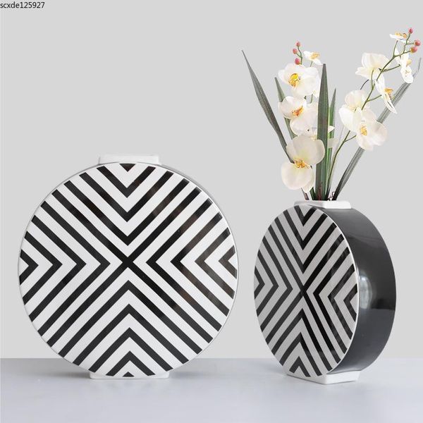 european flat ceramic vase modern black and white striped round flower arrangement plant hydroponic living room table decor vases
european flat ceramic vase modern black and white striped round flower arrangement plant hydroponic living room table decor vases