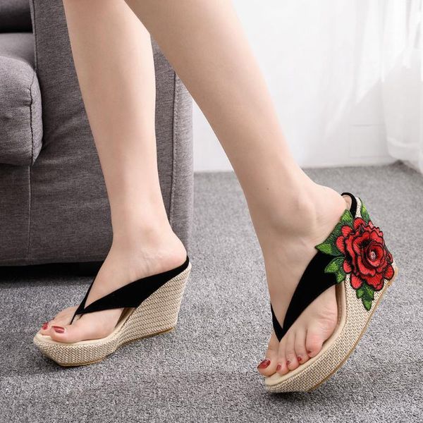 slippers woman home casual beach flip flops sandals women wedge summer embroidered flowers high heel, Black
slippers woman home casual beach flip flops sandals women wedge summer embroidered flowers high heel, Black