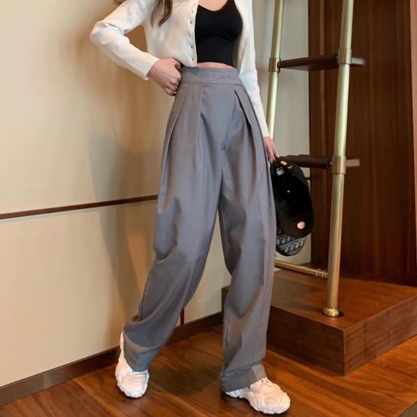 women's pants & capris high waist pleated gray brief long wide leg trousers loose fit women fashion tide spring autumn 2021, Black;white
women's pants & capris high waist pleated gray brief long wide leg trousers loose fit women fashion tide spring autumn 2021, Black;white