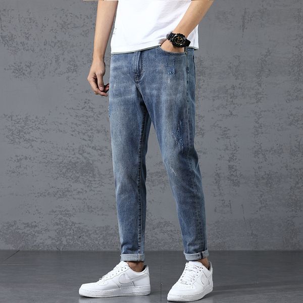 spring and autumn jeans small foot men's fashion casual water wash loose slim pants, Blue
spring and autumn jeans small foot men's fashion casual water wash loose slim pants, Blue