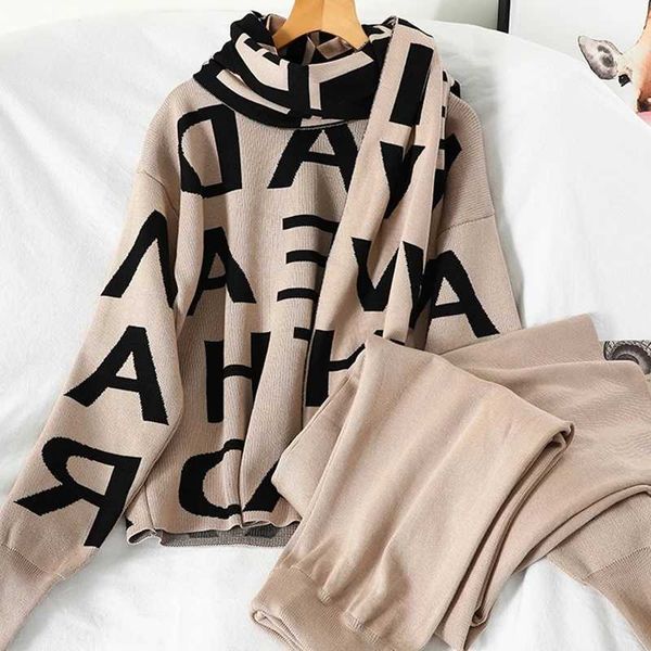 women's knited letter sweater + pants+cape long scarf 3pcs suits knit pullovers cappa wraps wide leg trousers sets 210930, White
women's knited letter sweater + pants+cape long scarf 3pcs suits knit pullovers cappa wraps wide leg trousers sets 210930, White