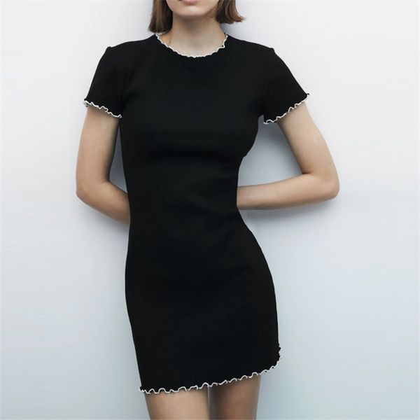 women summer knitting mini dress za short sleeve o-neck vintage elasticity female elegant slim sheath dresses vestidos 210513, Black;gray
women summer knitting mini dress za short sleeve o-neck vintage elasticity female elegant slim sheath dresses vestidos 210513, Black;gray