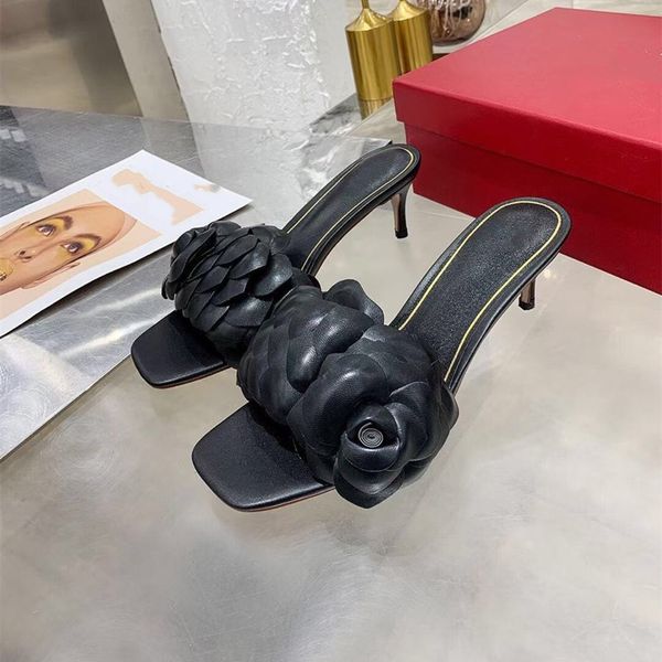 summer fashion women's sandals, high-heeled petal slippers, high-heeled shoes, women's shoes, Black